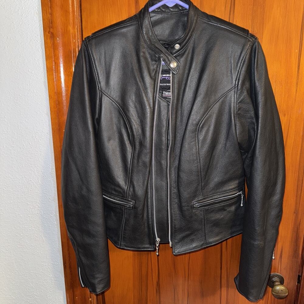 Black Performance Leather Jacket Sz Small Heavy Duty Protech Thinsulate Lining